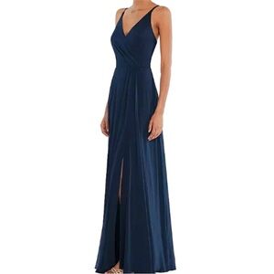 After Six 1557 by Dessy Faux Wrap Criss Cross Back Maxi Dress, Deep Blue, Size 8
